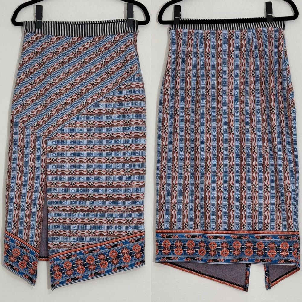 AKEMI + KIN Anthropologie Striped Splendor Pencil Skirt Slit + Asymmetric Size S